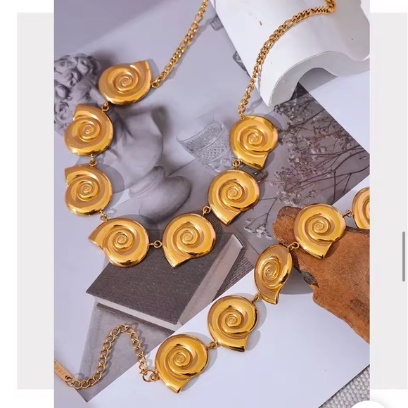 Gold Swirl Statement Necklace – Stainless Steel, Real Gold Plated - Picture 5 of 17